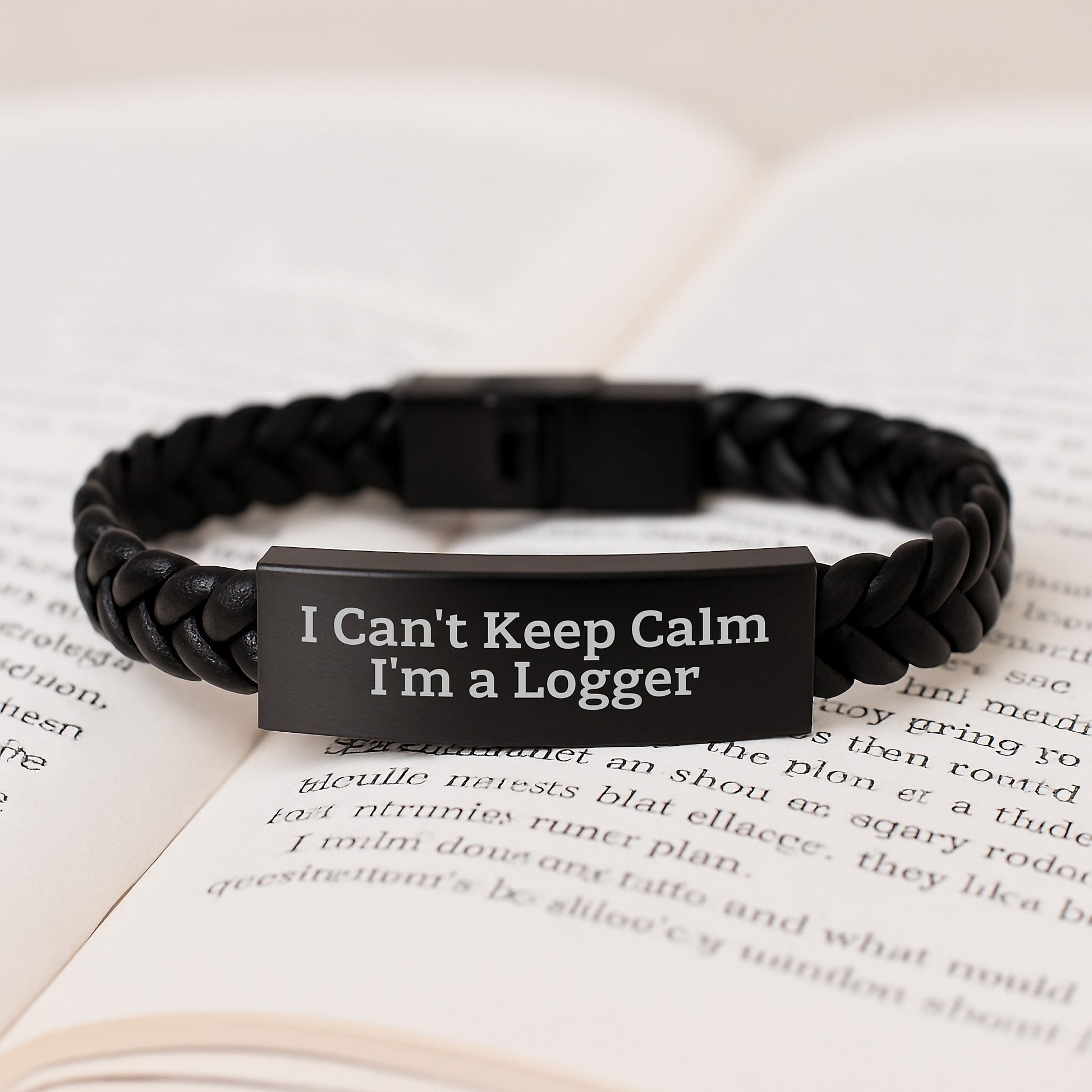 Funny Logger Christmas Unique Gifts for Men, Unique Interlaced Leather Bracelet with Stainless Steel, Inspired by I Can't Keep Calm I'm A Logger - Image 3