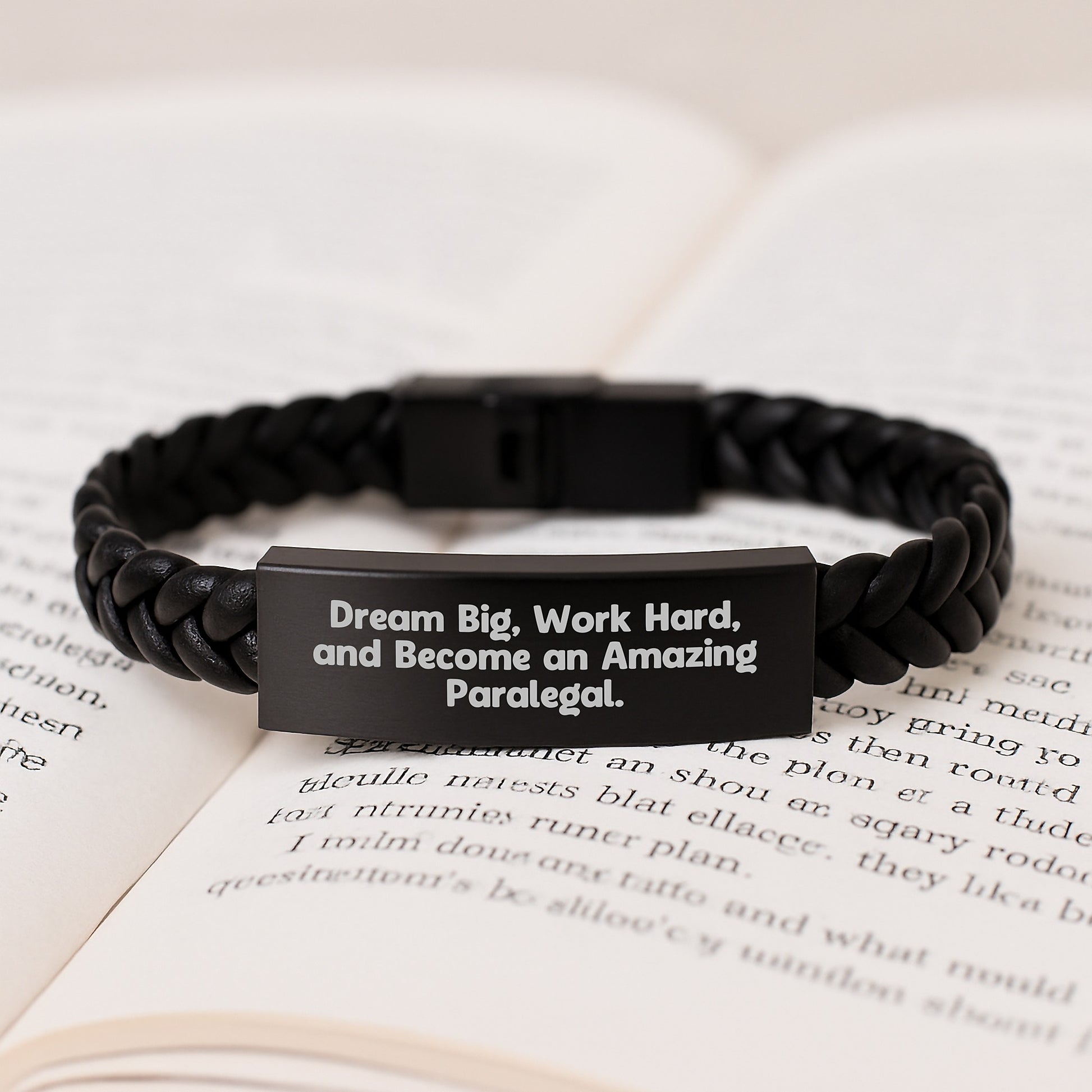 Paralegal Inspired Interlaced Leather Bracelt, Gifts for Paralegal, Funny Quote 'Dream Big, Work Hard, And Become An Amazing Paralegal.' from Friends, Coworkers - Image 3