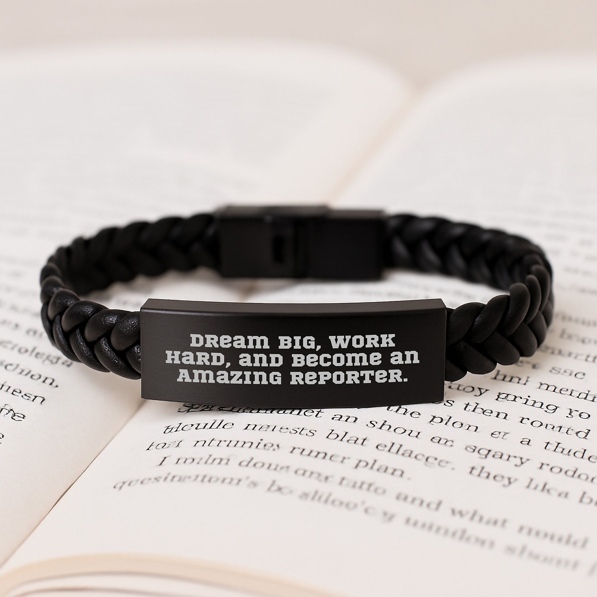 Reporter Gifts from Friends - Inspirational Interlaced Leather Bracelet for Men or Women on Birthday - 'Dream Big, Work Hard, And Become An Amazing Reporter.' - Image 3