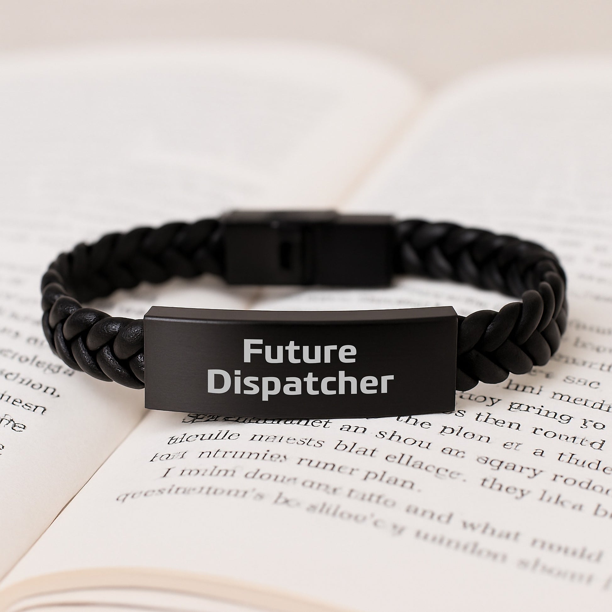 Funny Future Dispatcher Inspirational Quote Engraved Interlaced Leather Bracelet Gifts from Men, Christmas Unique Gifts for Dispatcher Friends, Stainless Steel and PU Leather Cufflink - Image 3