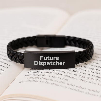 Funny Future Dispatcher Inspirational Quote Engraved Interlaced Leather Bracelet Gifts from Men, Christmas Unique Gifts for Dispatcher Friends, Stainless Steel and PU Leather Cufflink - Image 3