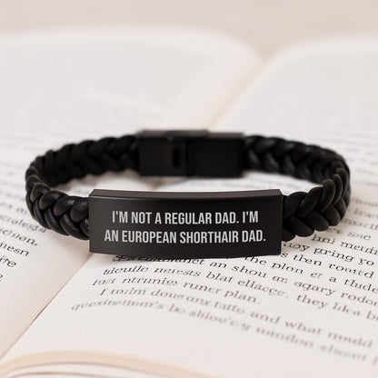European Shorthair Cat Gifts, Funny Quote Inspired Interlaced Leather Bracelet, Gifts from Men for European Shorthair Cat Dad Graduation Unique Gifts - Image 3