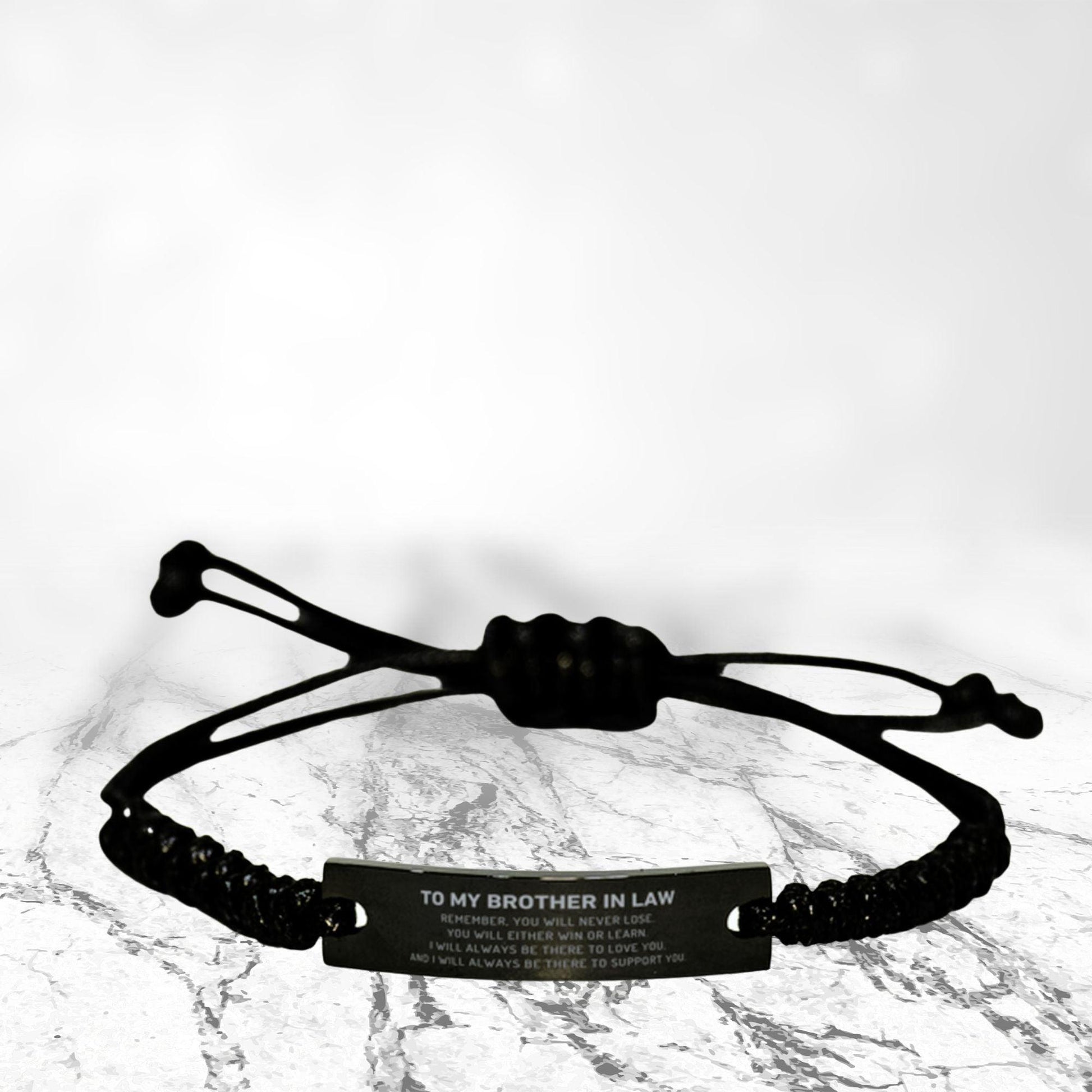 Brother In Law Gifts, Remember, you will never lose. You will either WIN or LEARN, Keepsake Black Rope Bracelet Engraved, Birthday Christmas Gifts Ideas - Mallard Moon Gift Shop