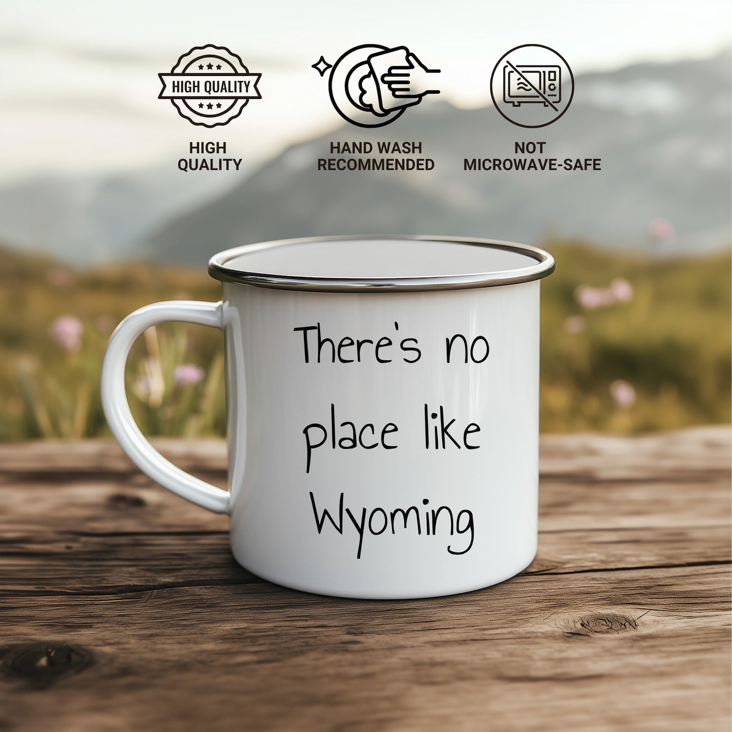Wyoming Love Camping Mug - There's No Place Like Wyoming - Mallard Moon Gift Shop