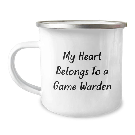 Funny Game Warden Gifts, My Heart Belongs To A Game Warden, Camping Mug for Graduation, Gifts from Men to Game Warden - Image 1