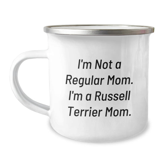 Funny Russell Terrier Dog Mom Gifts from Family - Russell Terrier Dog Lover Christmas Unique Mugs - 'I'm Not A Regular Mom. I'm A Russell Terrier Mom.' Camping Mug - Image 1