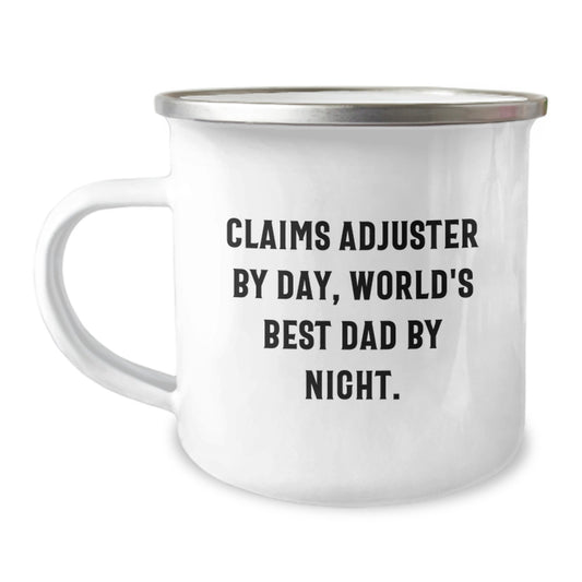 Claims Adjuster Mug, Funny Gifts for Graduation, 'Claims Adjuster By Day, World's Best Dad By Night.' Coffee Mug, Gifts from Family, for Claims Adjuster, Unique Camping Mugs - Image 1