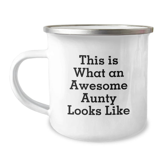 Funny Aunty Gifts from Men, Women, or Friends - 'This Is What An Awesome Aunty Looks Like' Birthday Camping Mug - Image 1