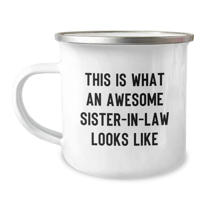 Funny Sister-in-law Gifts, Camping Mug for Birthday, 'This Is What An Awesome Sister-in-law Looks Like' Quote, Gifts from Men to Sister-in-law, Gifts for Sister-in-law - Image 1