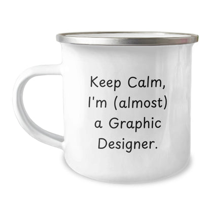 Funny Gifts from Friends for Graphic Designer - Keep Calm I'm (almost) A Graphic Designer Graphic Design Christmas Camping Mug - Image 1