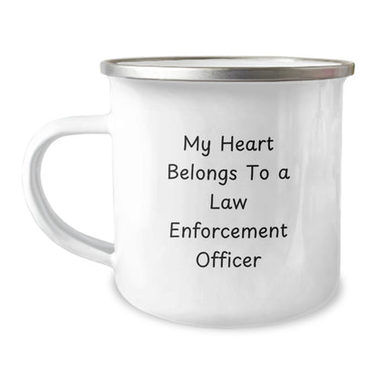 Funny Christmas Unique Gifts from Friends and Family for Law Enforcement Officers - My Heart Belongs To A Law Enforcement Officer Camping Mug - Image 1