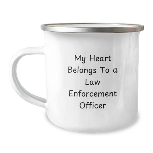Funny Christmas Unique Gifts from Friends and Family for Law Enforcement Officers - My Heart Belongs To A Law Enforcement Officer Camping Mug - Image 1