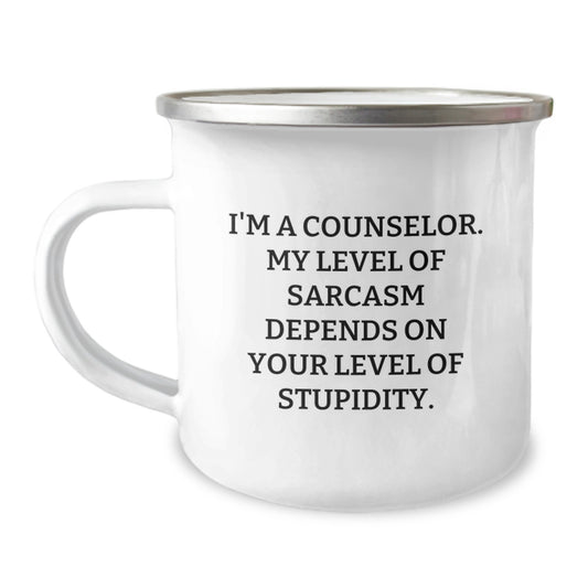 Gifts from Coworkers for Counselor - Funny Sarcasm Level Camping Mug for Men, Women, Friends - Christmas Unique Mug for Counselor Enthusiast, Counselor Lover, Counselor Fan - Image 1