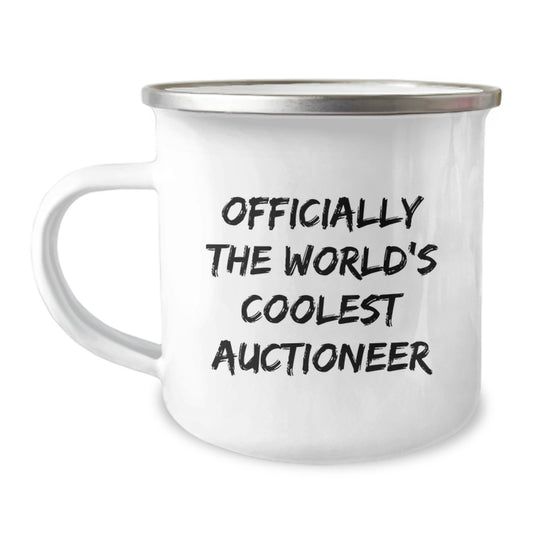 Funny Auctioneer Gifts for Men - 'Officially The World's Coolest Auctioneer' Camping Mug, Unique Christmas Memorable Presents from Family, Friends, and Coworkers - Image 1