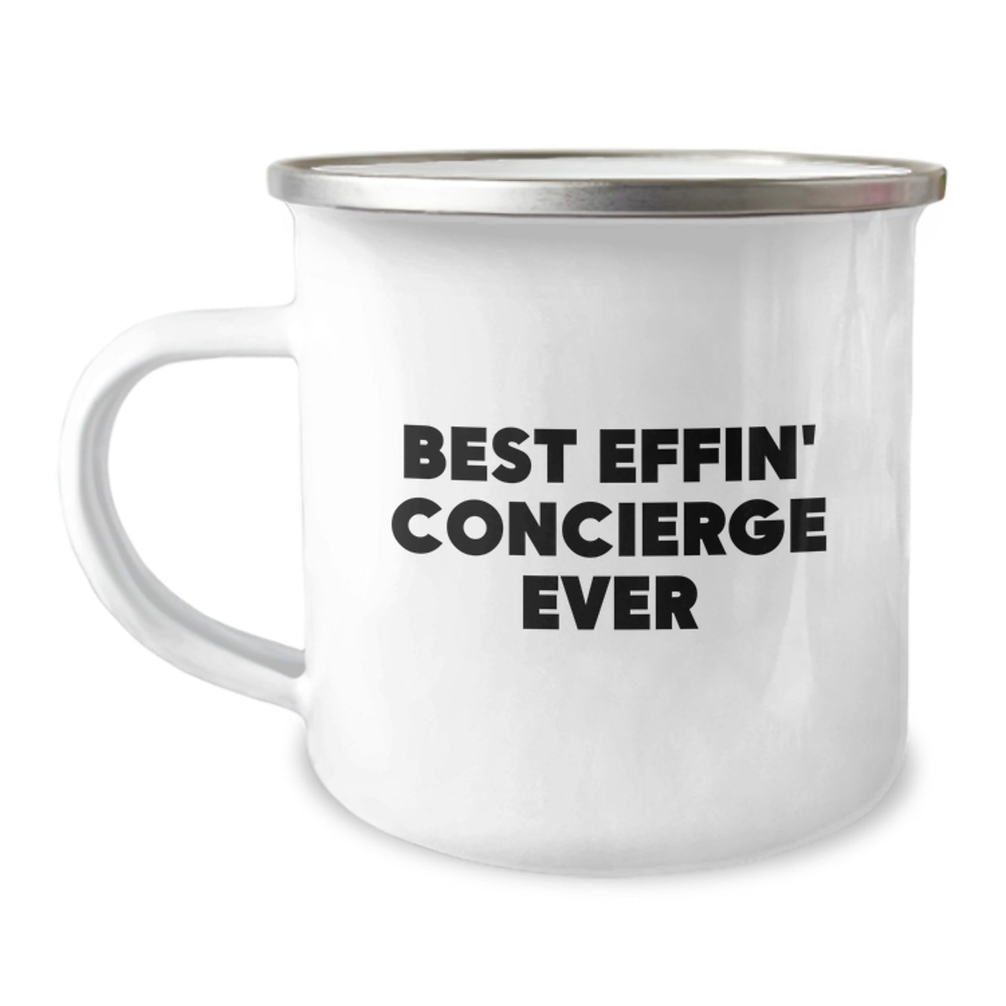 Funny Concierge Gift Ideas for Men, Christmas Unique Gifts, Camping Mug for Concierge, 'Best Effin' Concierge Ever' Quote - Image 1
