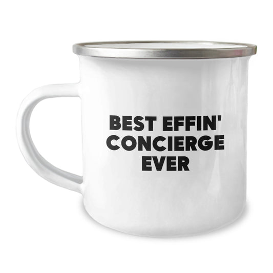Funny Concierge Gift Ideas for Men, Christmas Unique Gifts, Camping Mug for Concierge, 'Best Effin' Concierge Ever' Quote - Image 1