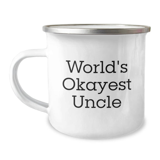 Funny Gifts from Men to Uncle, Unique Christmas Unique Gifts for Best Uncle Ever - World's Okayest Uncle Camping Mug - Image 1