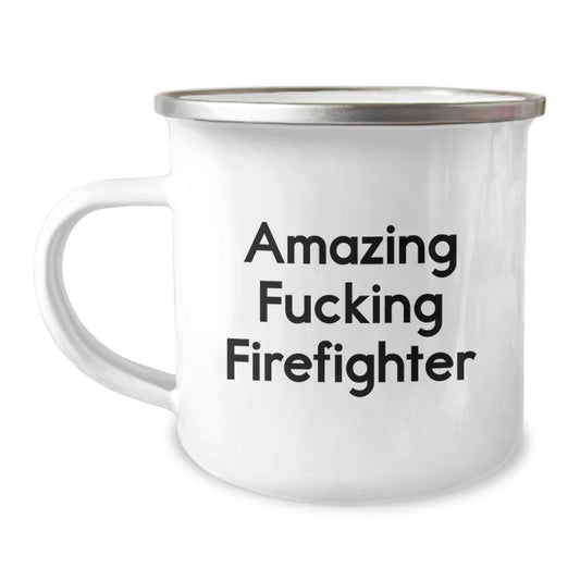 Funny Firefighter Gifts for Men, Camping Mug with 'Amazing F--king Firefighter' Quote, 12 oz Stainless Steel with Enamel Finish, Graduation Unique Gifts from Family - Image 1