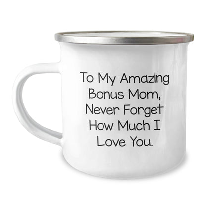 Funny Bonus Mom Gifts for Camping Mug To My Amazing Bonus Mom Never Forget How Much I Love You Gifts from Men to Women on Christmas - Image 1