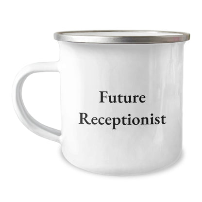Funny Future Receptionist Gifts from Family for Christmas Unique Receptionist Camping Mug, Funny Quote for Receptionist, Best Camping Mug for Receptionist - Image 1