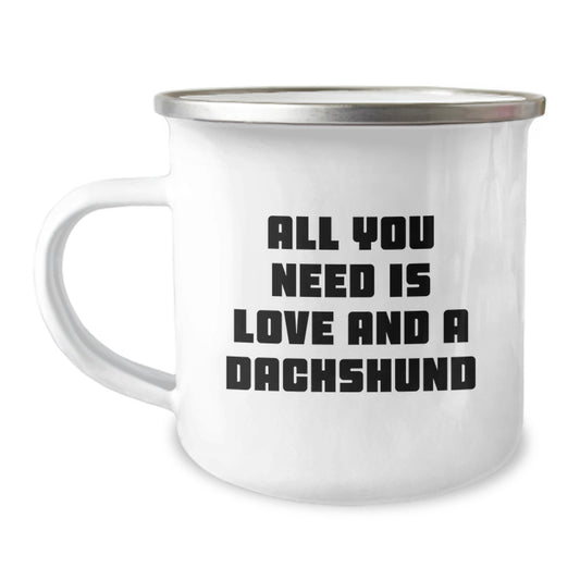 Funny Dachshund Dog Christmas Camping Mug Gifts from Family Friends - All You Need Is Love And A Dachshund, Unique - Image 1