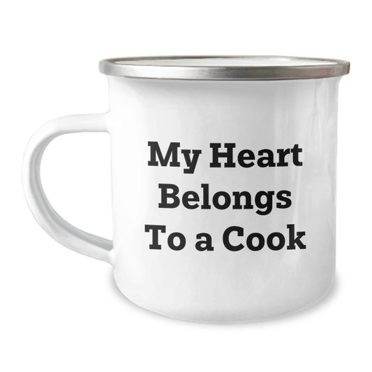 Funny Camping Mug Gifts from Friends for Cooks, My Heart Belongs To A Cook, Graduation Unique Gifts for Men, Women, Family, Coworkers - Image 1