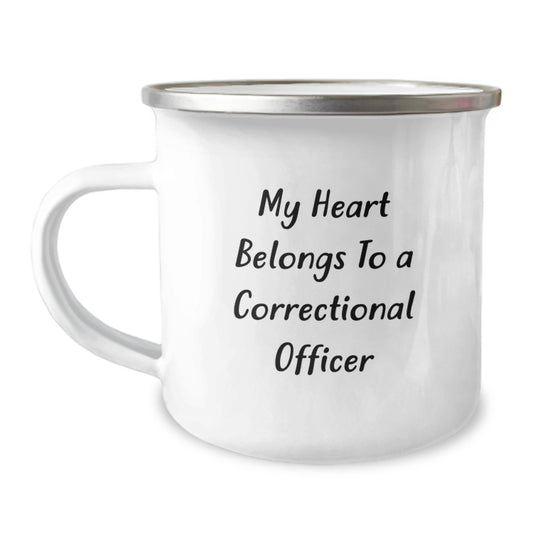 Correctional Officer Gifts for Men - Funny Camping Mug 'My Heart Belongs To A Correctional Officer' from Friends - Unique Graduation Gifts - Image 1