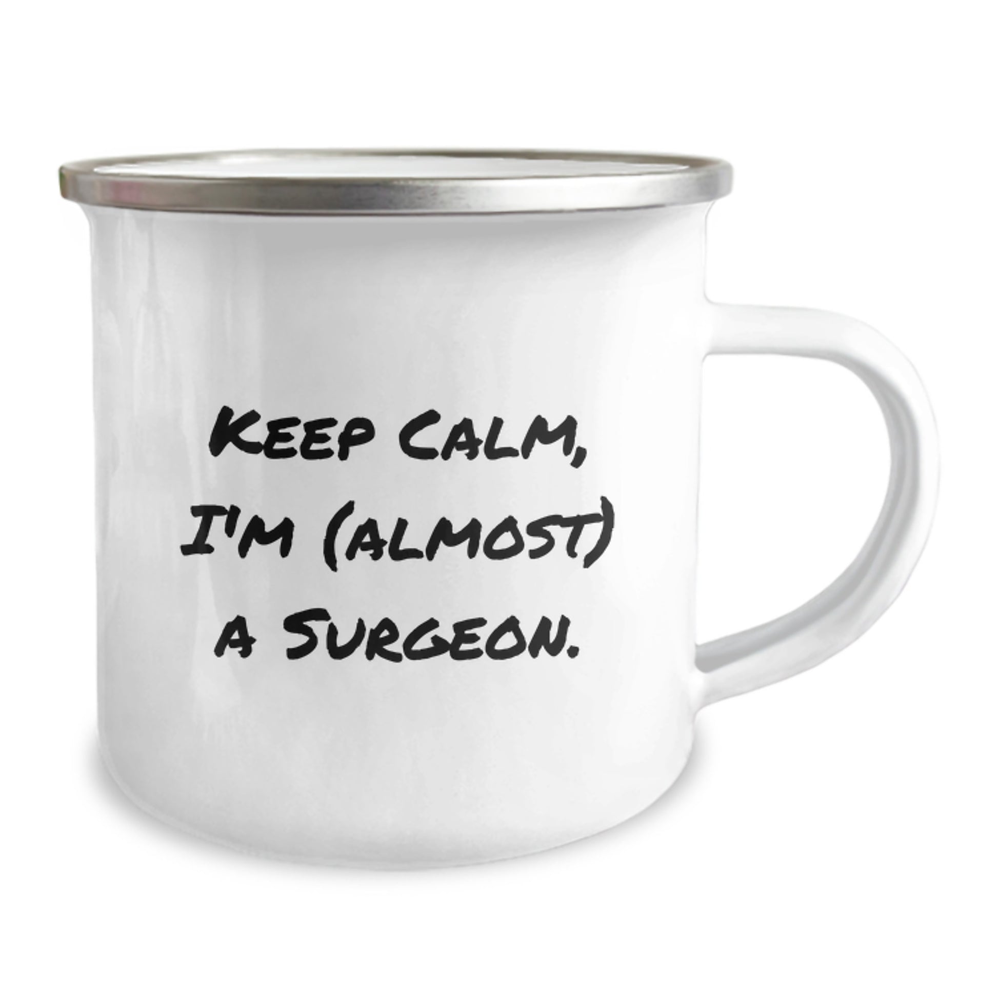 Funny Surgeon Gifts from Friends, Unique Birthday Presents for Men or Women, Camping Mug with 'Keep Calm, I'm (almost) A Surgeon.' Quote - Image 2