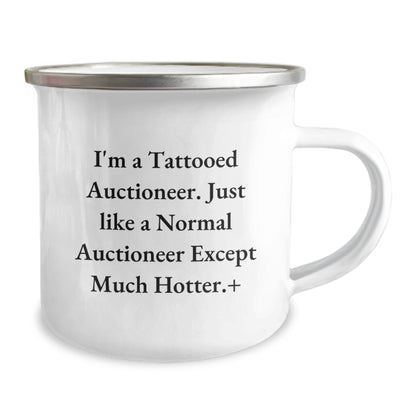 Unique Auctioneer Gifts for Men Friends from Family - Tattooed Auctioneer Camping Mug - Image 2