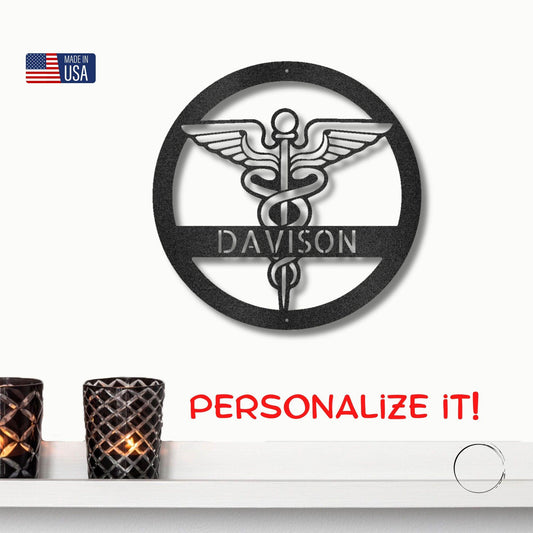 Celebrate Nursing Excellence: Personalized Caduceus Steel Wall Sign for Healthcare Heroes - Mallard Moon Gift Shop