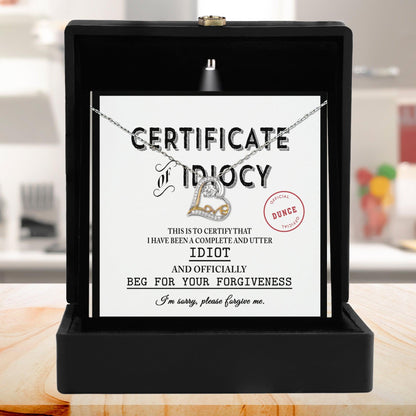 Apology Gift for Girlfriend, Wife, Soulmate - Sorry, Certificate Of Idiocy - Love Dancing Heart Pendant Necklace - Mallard Moon Gift Shop