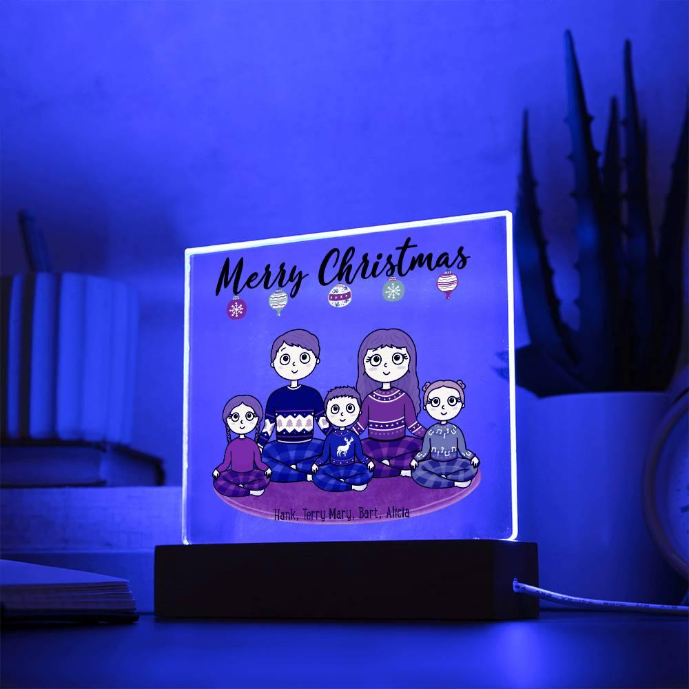 Christmas Family Portrait Personalized Square Acrylic Plaque - Mallard Moon Gift Shop