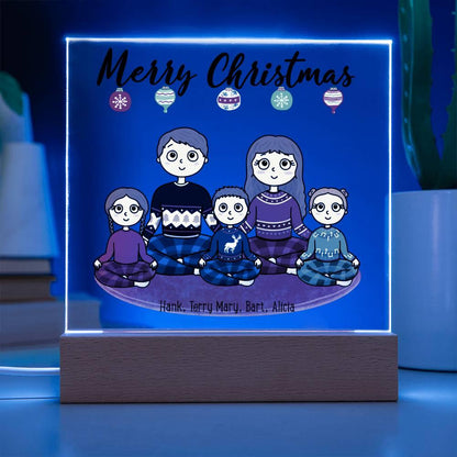 Christmas Family Portrait Personalized Square Acrylic Plaque - Mallard Moon Gift Shop