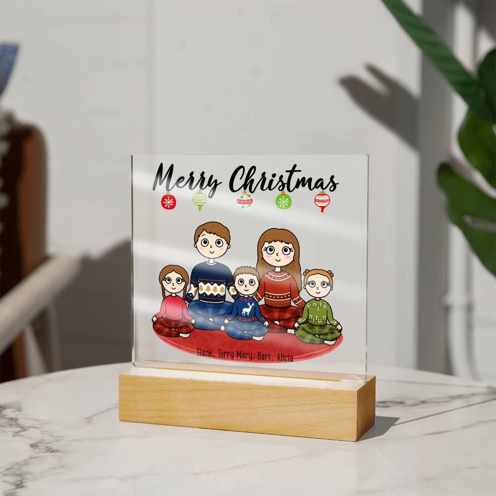 Christmas Family Portrait Personalized Square Acrylic Plaque - Mallard Moon Gift Shop
