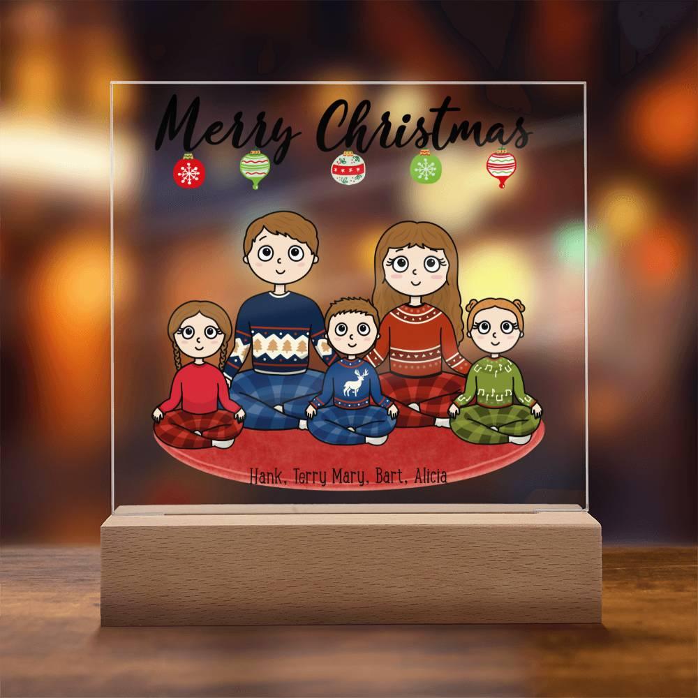 Christmas Family Portrait Personalized Square Acrylic Plaque - Mallard Moon Gift Shop