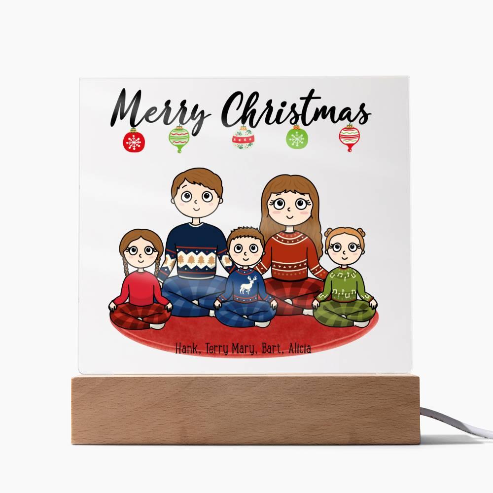 Christmas Family Portrait Personalized Square Acrylic Plaque - Mallard Moon Gift Shop