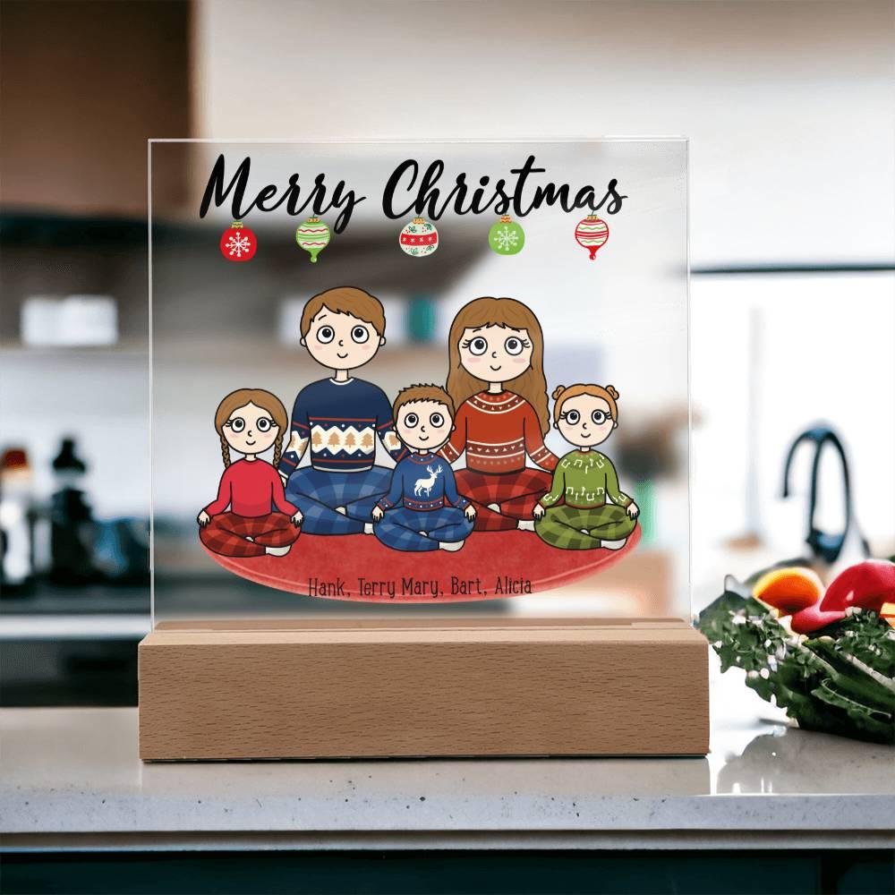 Christmas Family Portrait Personalized Square Acrylic Plaque - Mallard Moon Gift Shop