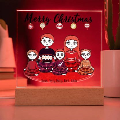 Christmas Family Portrait Personalized Square Acrylic Plaque - Mallard Moon Gift Shop