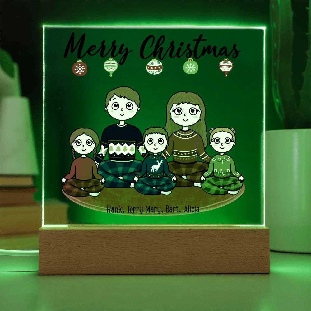 Christmas Family Portrait Personalized Square Acrylic Plaque - Mallard Moon Gift Shop