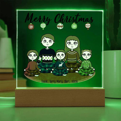 Christmas Family Portrait Personalized Square Acrylic Plaque - Mallard Moon Gift Shop