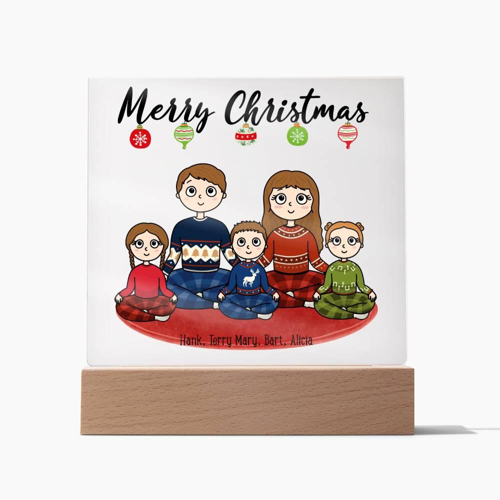 Christmas Family Portrait Personalized Square Acrylic Plaque - Mallard Moon Gift Shop
