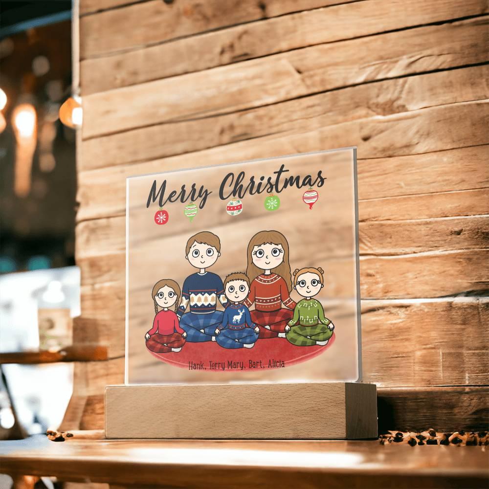 Christmas Family Portrait Personalized Square Acrylic Plaque - Mallard Moon Gift Shop