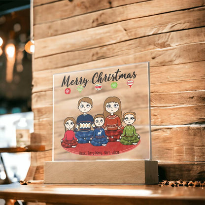 Christmas Family Portrait Personalized Square Acrylic Plaque - Mallard Moon Gift Shop