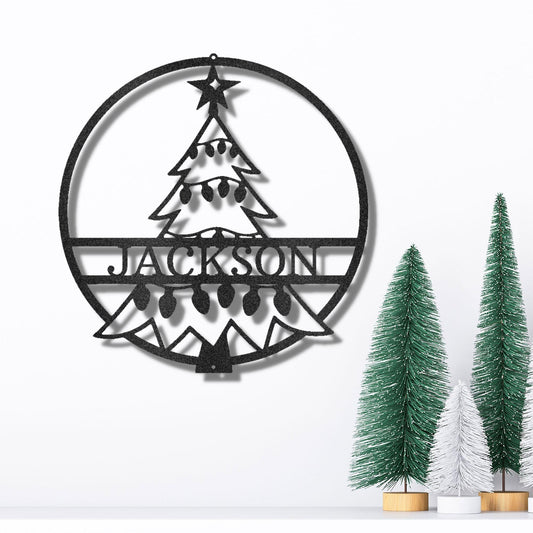 Christmas Tree Custom Family Name Indoor Outdoor Steel Wall Sign Holiday Décor - Mallard Moon Gift Shop