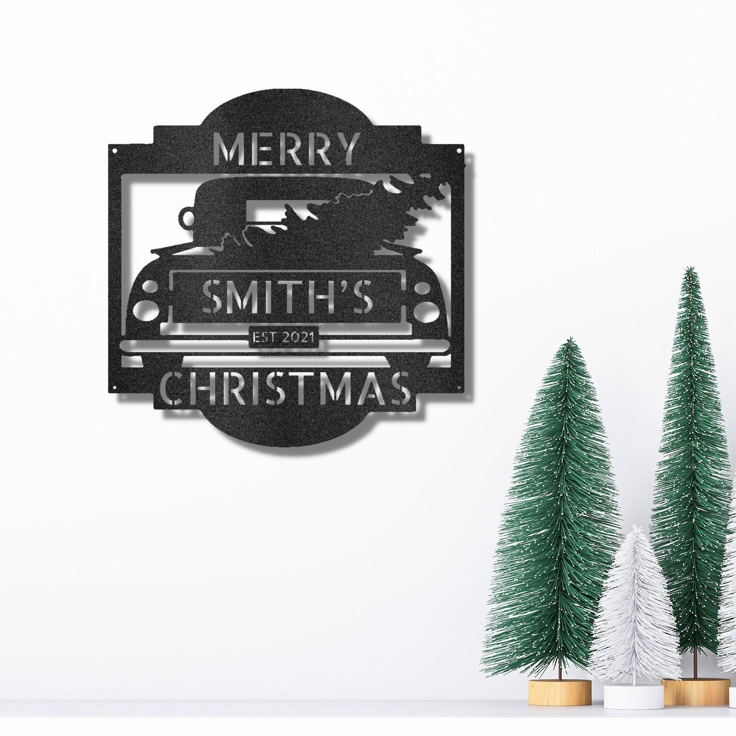 Christmas Truck Personalized Metal Wall Sign Art: Elegantly Crafted in the USA - Mallard Moon Gift Shop