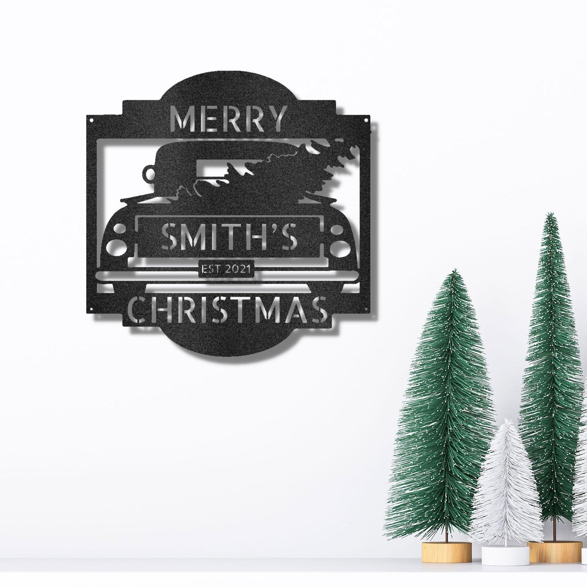 Christmas Truck Personalized Metal Wall Sign Art: Elegantly Crafted in the USA - Mallard Moon Gift Shop