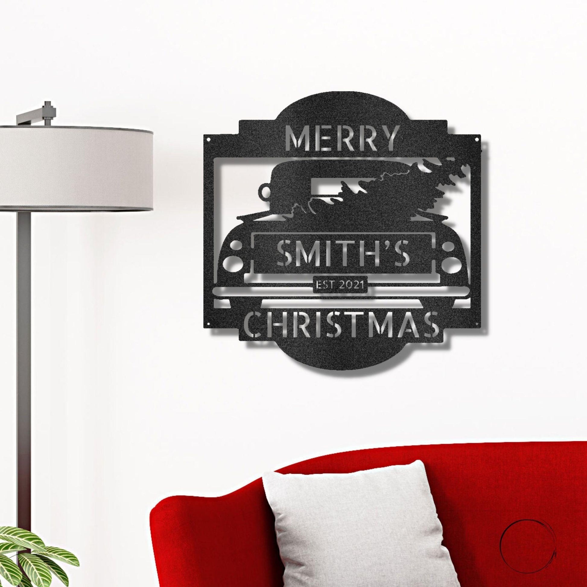 Christmas Truck Personalized Metal Wall Sign Art: Elegantly Crafted in the USA - Mallard Moon Gift Shop
