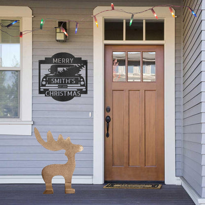 Christmas Truck Personalized Metal Wall Sign Art: Elegantly Crafted in the USA - Mallard Moon Gift Shop