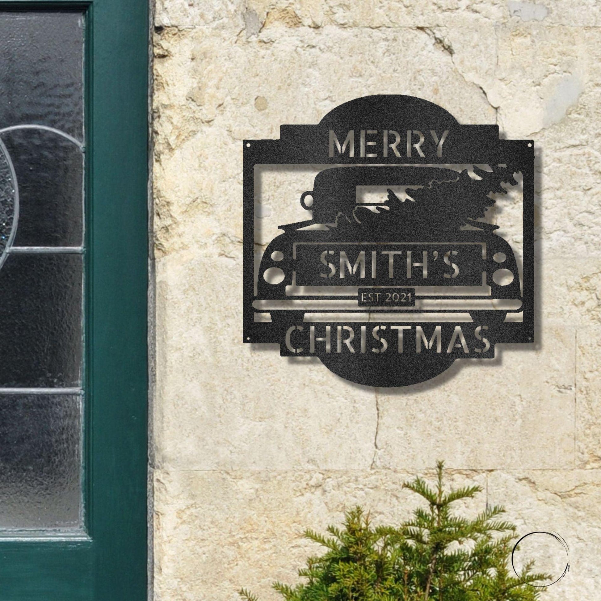 Christmas Truck Personalized Metal Wall Sign Art: Elegantly Crafted in the USA - Mallard Moon Gift Shop