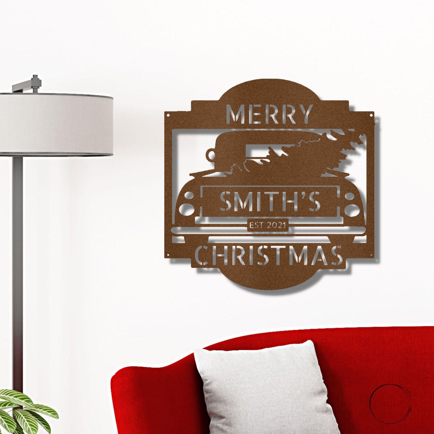 Christmas Truck Personalized Metal Wall Sign Art: Elegantly Crafted in the USA - Mallard Moon Gift Shop